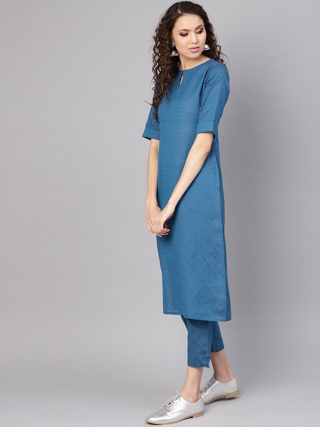 Gerua By Libas Women Teal Blue Self-Design Kurta with Trousers