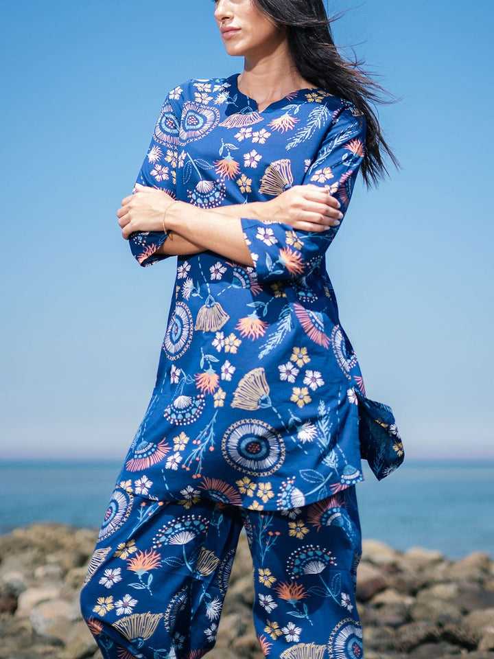 SANSKRUTIHOMES Ethnic Motif Pure Cotton Top & Trouser Co-Ord Set
