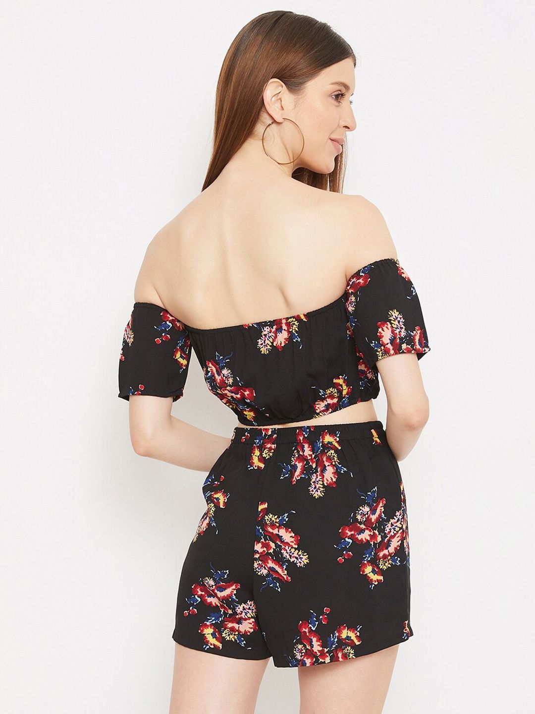 Berrylush Women Black & Red Printed Two-Piece