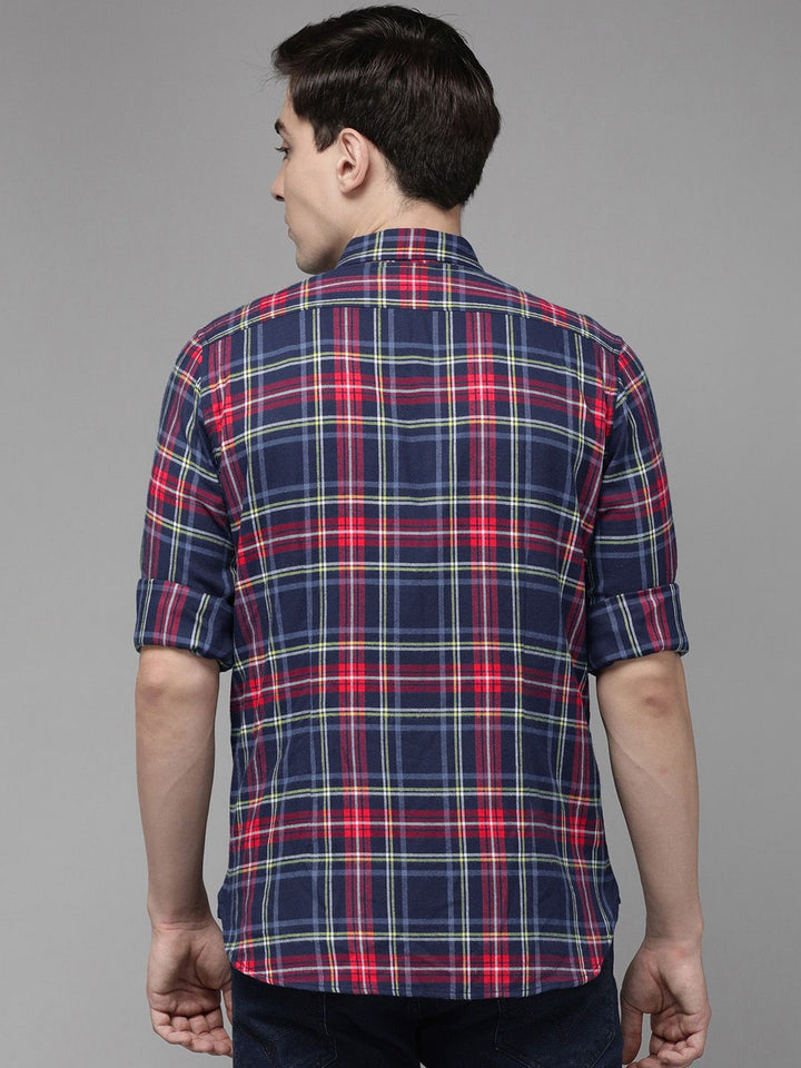 THE BEAR HOUSE Men Blue Flannel Slim Fit Pure Cotton Checked Casual Shirt