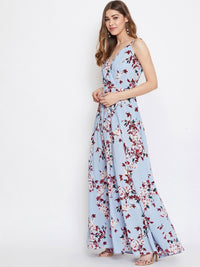 Berrylush Blue Floral Printed Maxi Dress