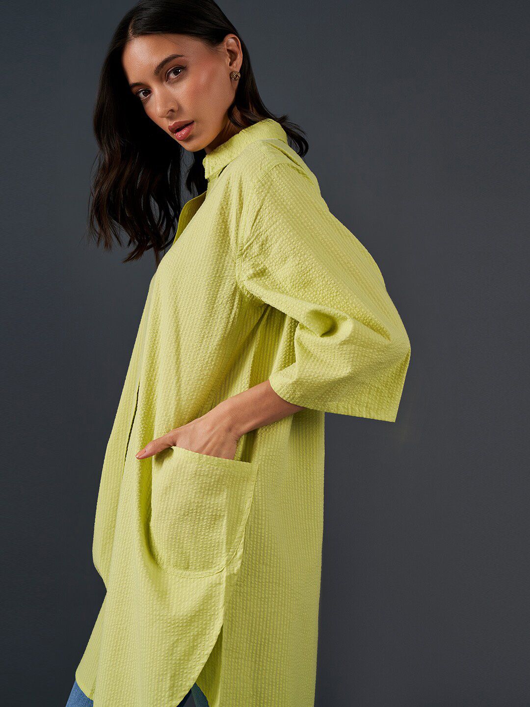 AND Self Design Mandarin Collar Cotton Top