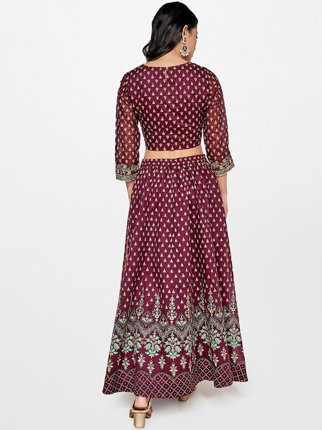 Global Desi Women Maroon Printed Straight Skirts