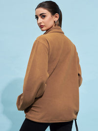 STREET 9 Brown Mock Collar Oversized Sweatshirt
