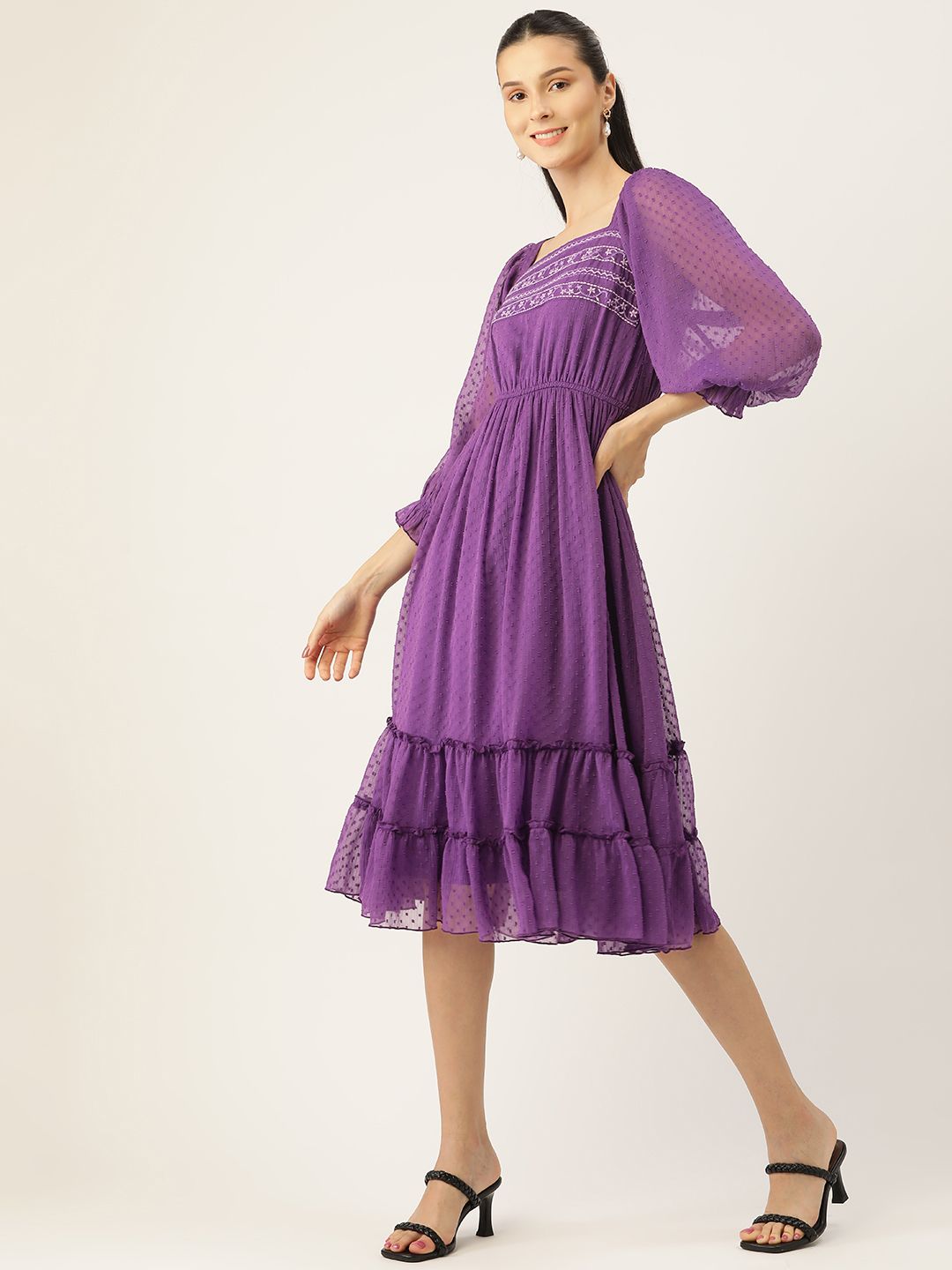 Antheaa Purple Chiffon Midi Dress