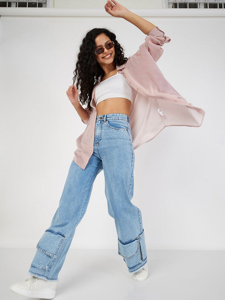 SASSAFRAS Women Straight Fit High-Rise Clean Look Light Fade Jeans