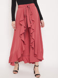 Berrylush Women Pink Solid Wrap Maxi Skirt With Pants
