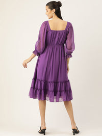 Antheaa Purple Chiffon Midi Dress