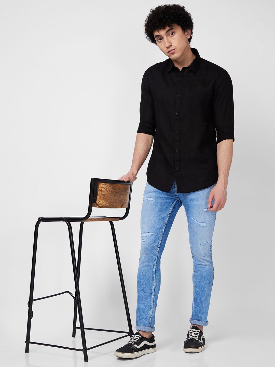 SPYKAR Spread Collar Linen Casual Shirt