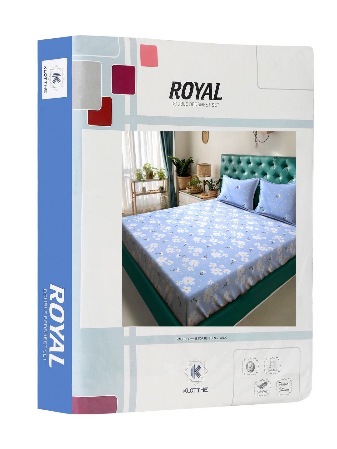 KLOTTHE Blue Floral Cotton 300 TC King Fine Bedsheet with 2 Pillow Covers-98 x 89 inches