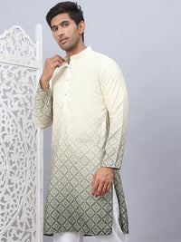 Jompers Floral Printed Mandarin Collar Sequins Ombre Straight Kurta
