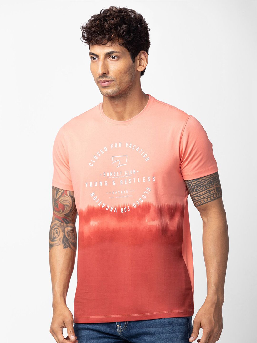 SPYKAR Men Typography Dyed Slim Fit Cotton T-shirt
