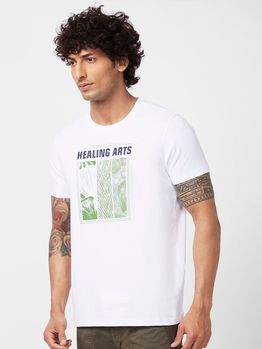 SPYKAR Graphic Printed Slim Fit Cotton T-Shirt