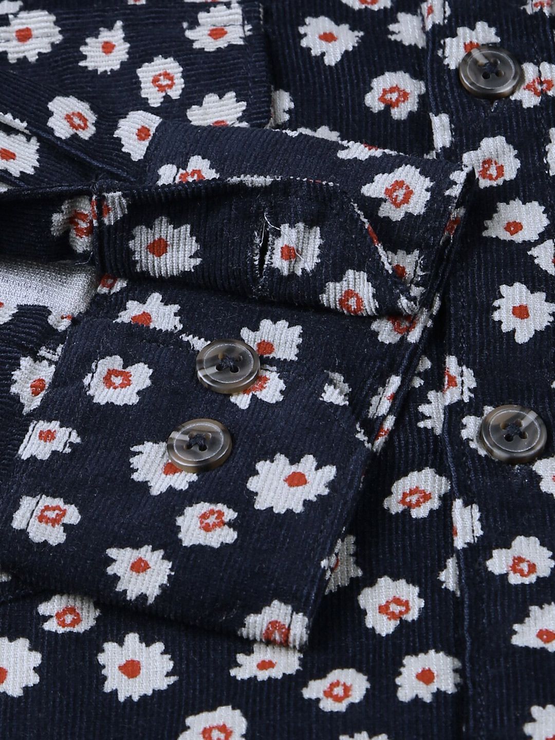 Thomas Scott Premium Slim Fit Floral Printed Spread Collar Cotton Corduroy Casual Shirt