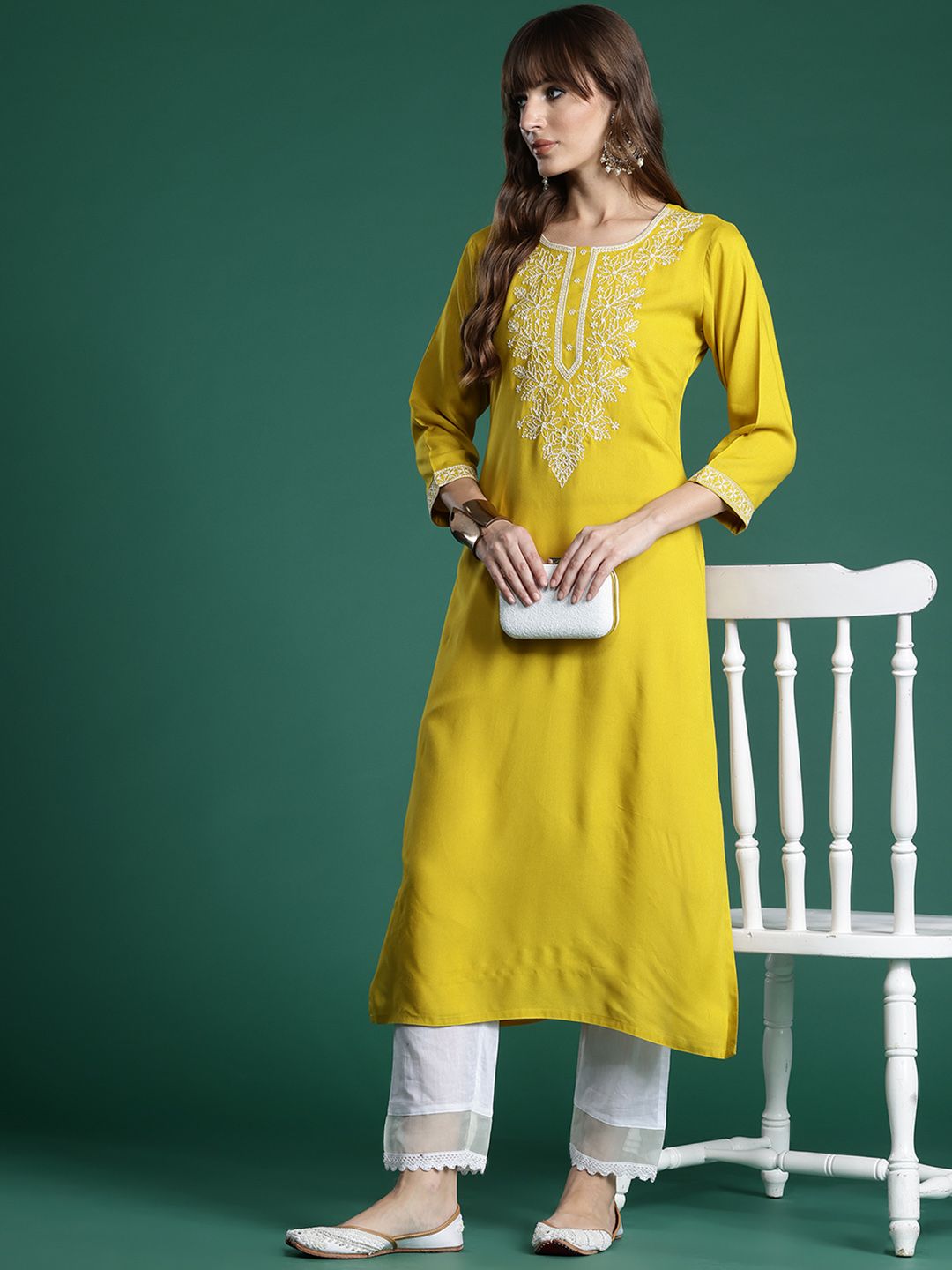 Indo Era Floral Embroidered Thread Work Kurta