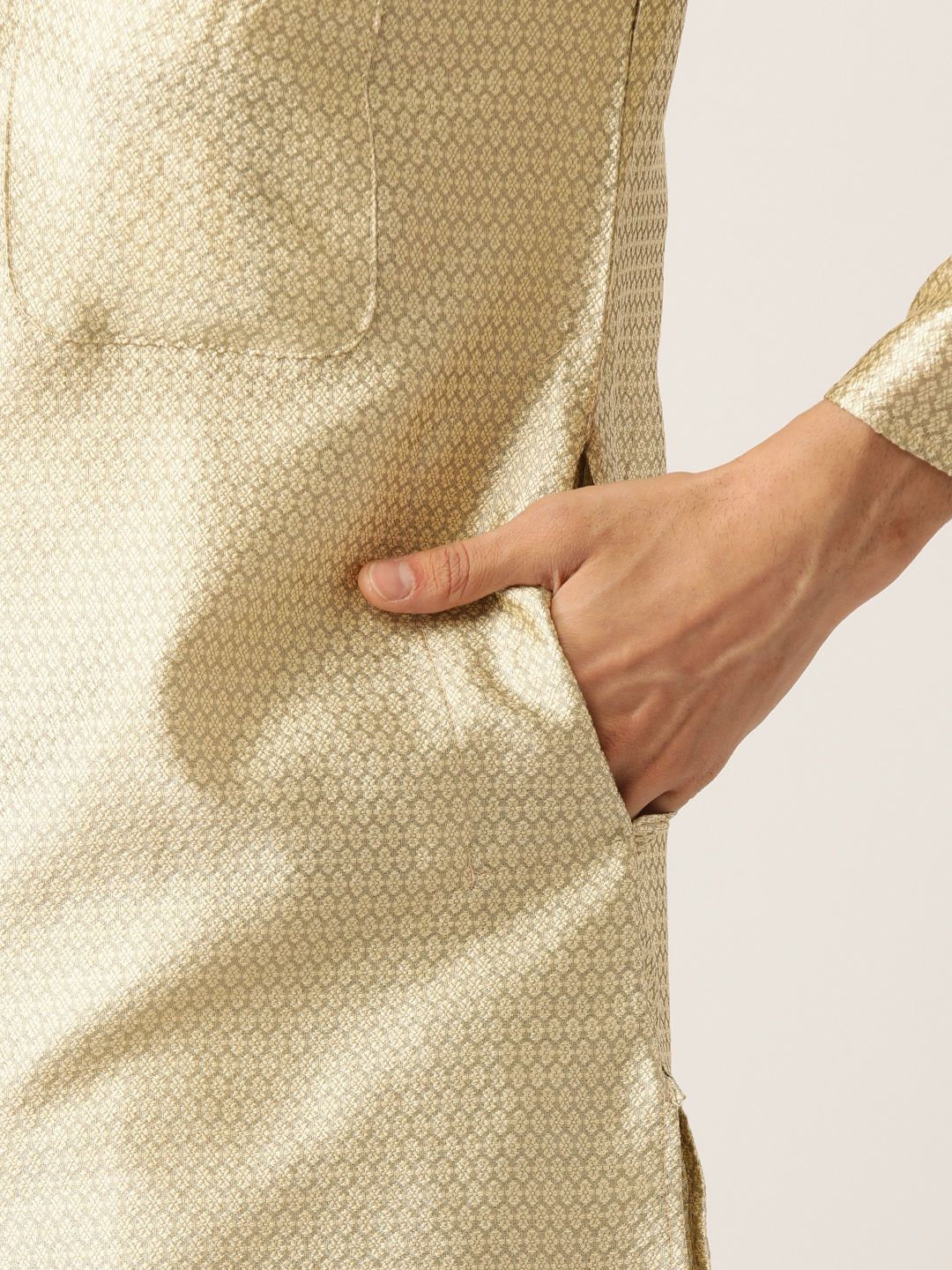 SOJANYA Men Beige Woven Design Straight Kurta