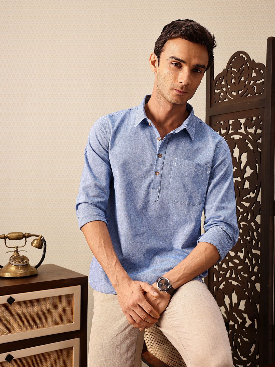 House of Pataudi Shirt Collar Rozana Kurta