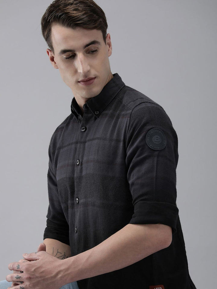 THE BEAR HOUSE Ardor Edition Men Navy Blue Cotton Slim Fit Windowpane Checked Casual Shirt