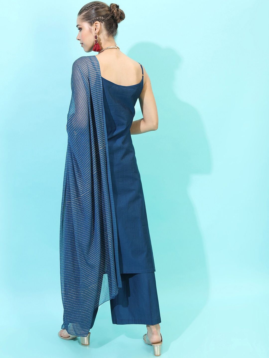 Vishudh Women Teal Ethnic Motifs Printed Kurta with Palazzos & With Dupatta