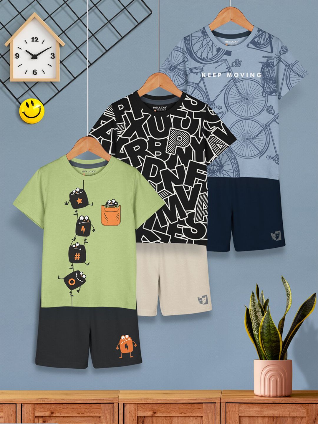 HELLCAT Boys Pack of 3 Printed Clothing Sets