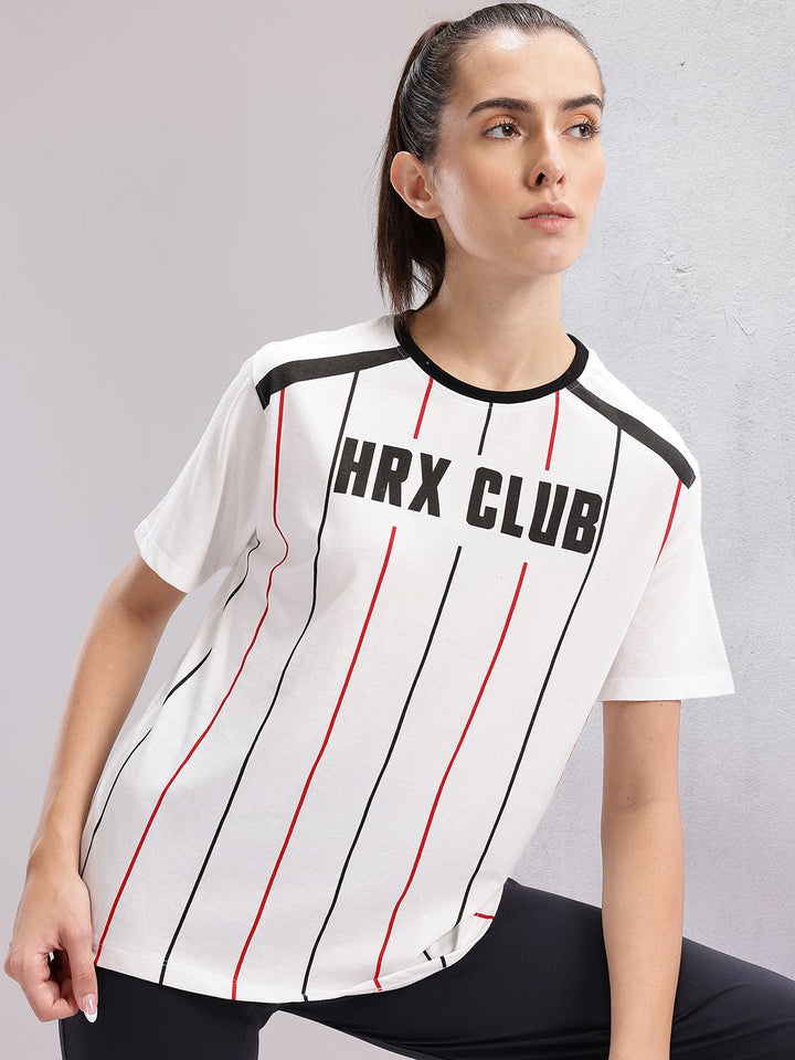 HRX by Hrithik Roshan Women Brand Logo Printed Striped T-shirt