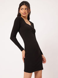 DressBerry Black Solid Knee Length Bodycon Dress