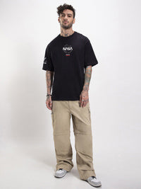 Bewakoof Black Graphic NASA Printed Cotton Oversized T-Shirt
