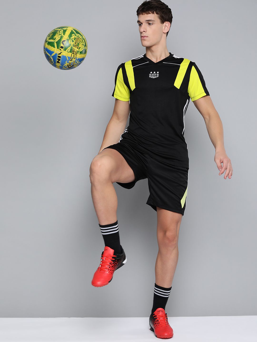 HRX by Hrithik Roshan Men Jet Black Solid Rapid-Dry Football T-shirt