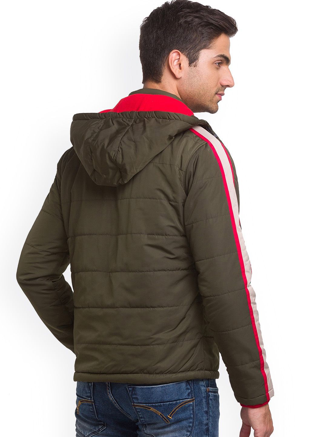 Being Human Men Olive Green Colourblocked Crop Open Front Jacket with Patchwork