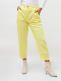 SASSAFRAS Women Yellow Regular Cropped Tapered Pure Cotton Trousers