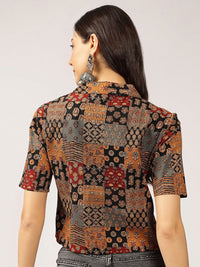 Anouk Ethnic Printed Cuban Collar Pure Cotton Shirt Style Top