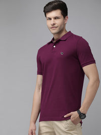 THE BEAR HOUSE Men Purple Polo Collar Pure Cotton Slim Fit T-shirt