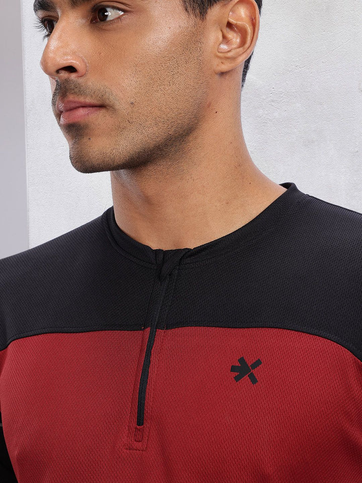 HRX by Hrithik Roshan Colourblocked Henley Neck Reflective Detail Running T-shirt