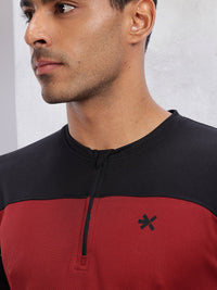 HRX by Hrithik Roshan Colourblocked Henley Neck Reflective Detail Running T-shirt