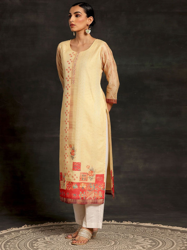 Libas Ethnic Motifs Printed Round Neck Chanderi Silk Kurta