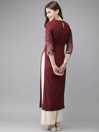 Anouk Women Maroon & Gold-Coloured Printed Straight Kurta