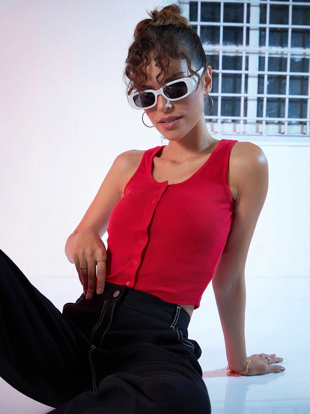 Sassafras Red Pure Cotton Tank Crop Top
