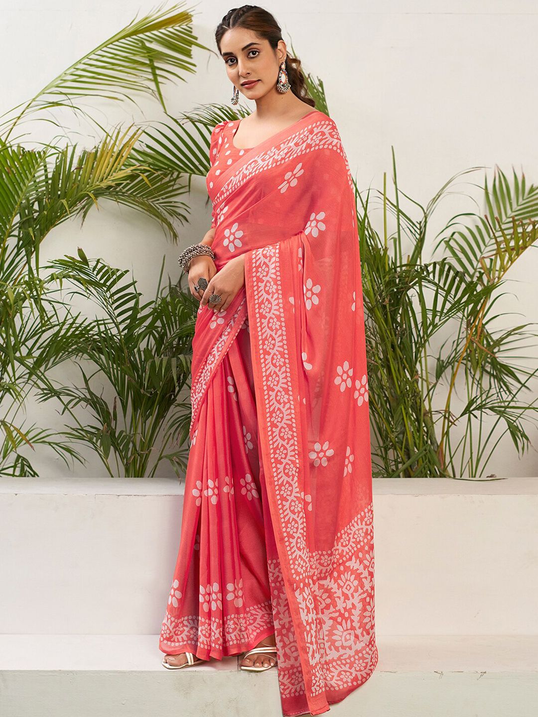 KALINI Floral Pure Chiffon Bagru Saree
