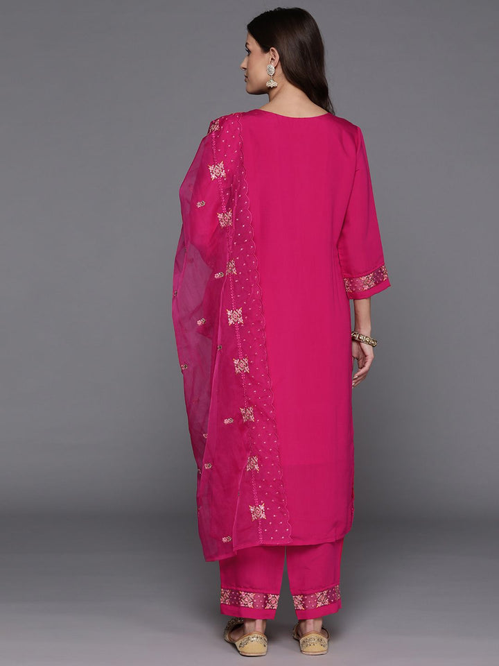 Indo Era Women Floral Yoke Design Regular Sequinned Kurta with Trousers & Dupatta