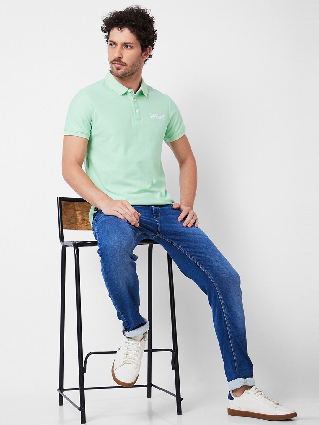 SPYKAR Polo Collar Applique Cotton Slim Fit T-shirt