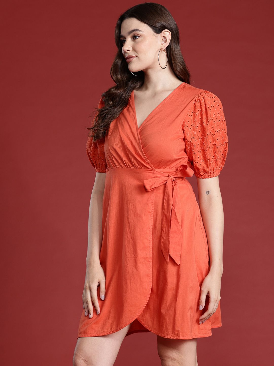 all about you Puff Sleeve Mini Wrap Dress