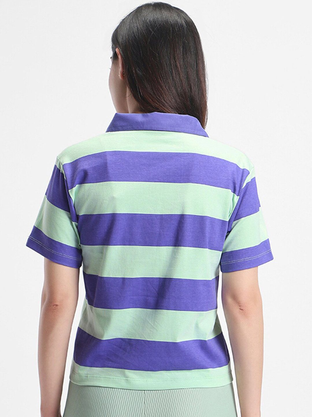 Bewakoof Striped Polo Collar Pure Cotton Oversized T-shirt