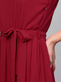 SASSAFRAS Maroon Tiered Maxi Dress