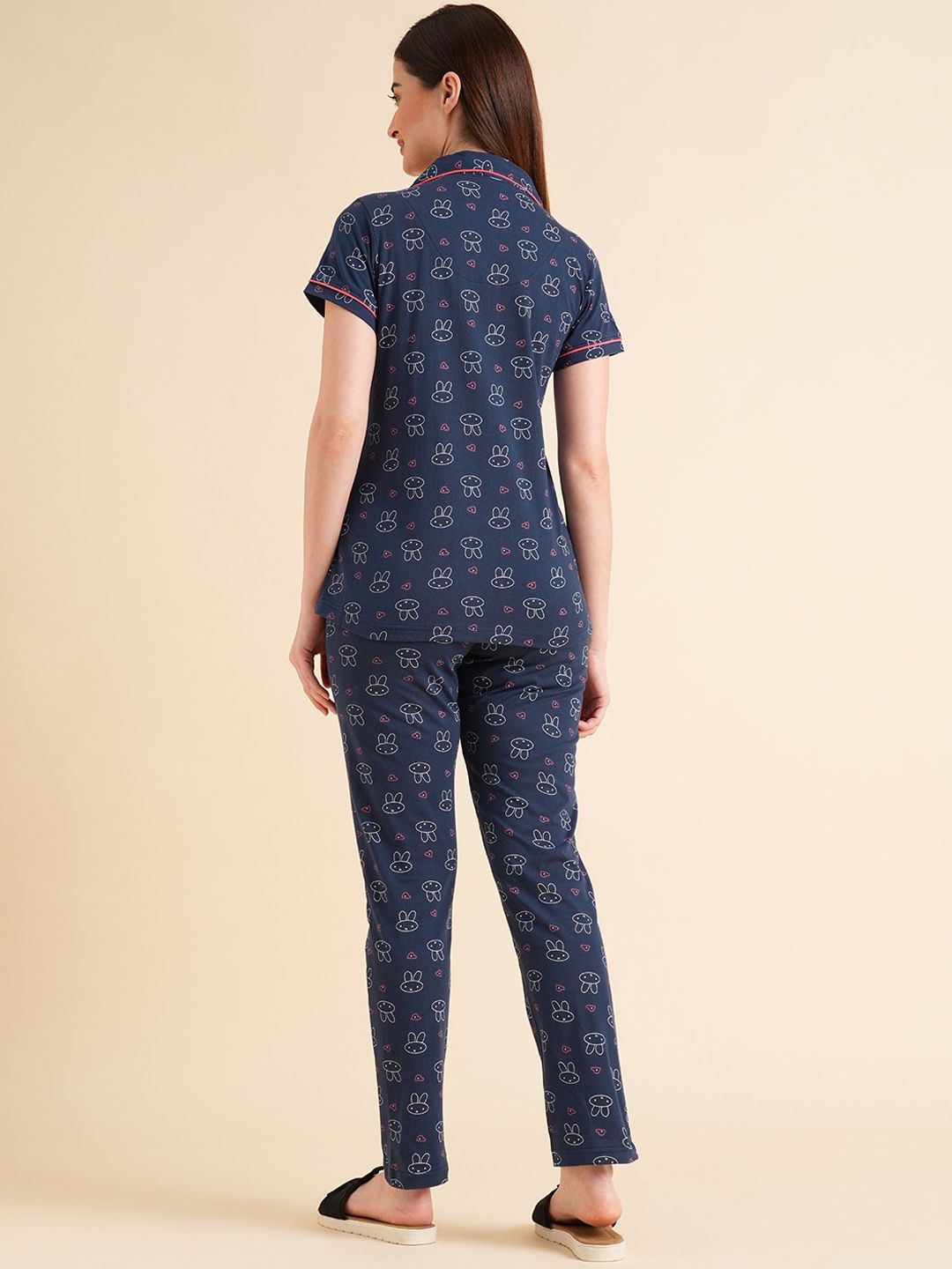 Sweet Dreams Navy Blue & White Conversational Printed Pure Cotton Night Suits