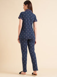 Sweet Dreams Navy Blue & White Conversational Printed Pure Cotton Night Suits