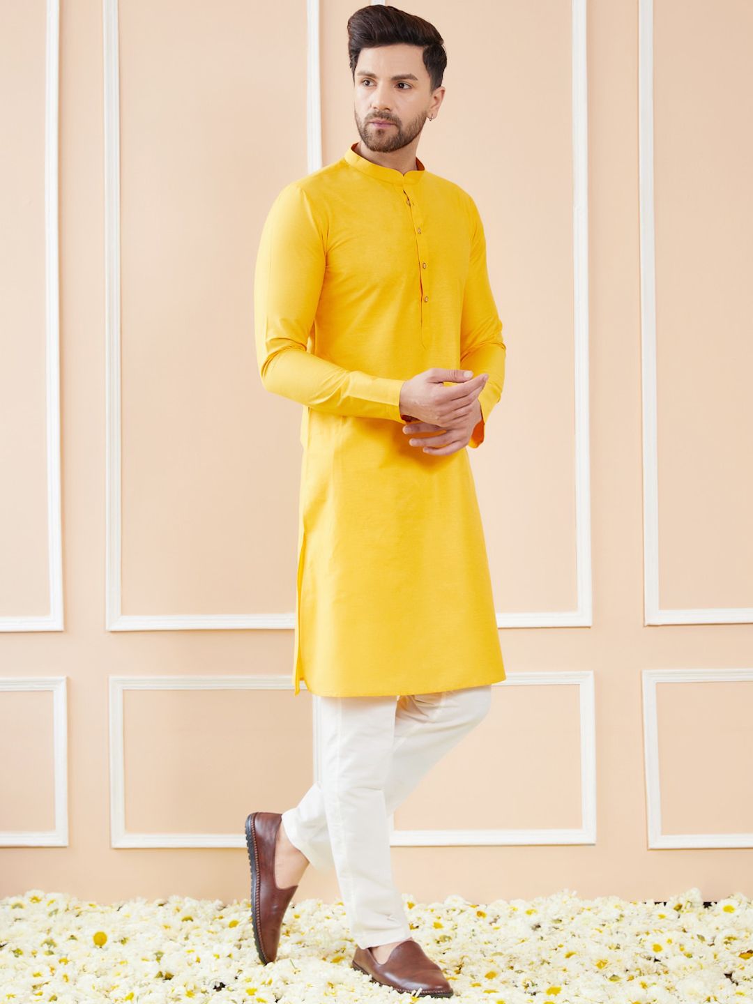See Designs Mandarin Collar Long Sleeves Pure Cotton Straight Kurta
