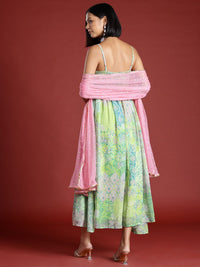 all about you Printed Ethnic Maxi Dress with Dupatta