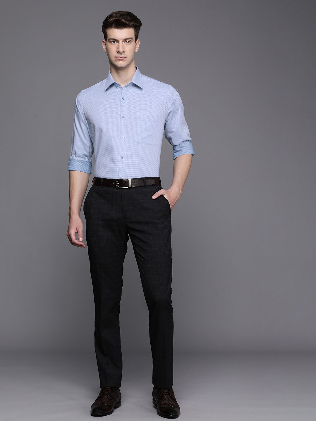 Raymond Self Design Textured Slim Fit Pure Cotton Formal Shirt