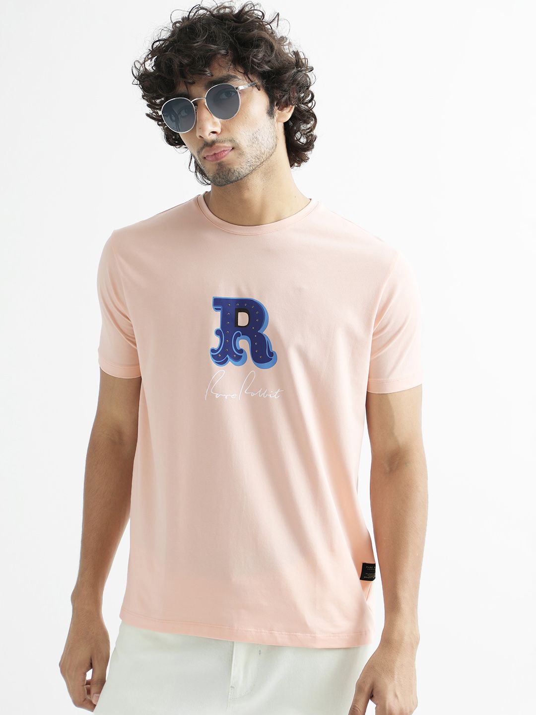 RARE RABBIT Men Hew Typography Printed Cotton Slim Fit T-Shirt