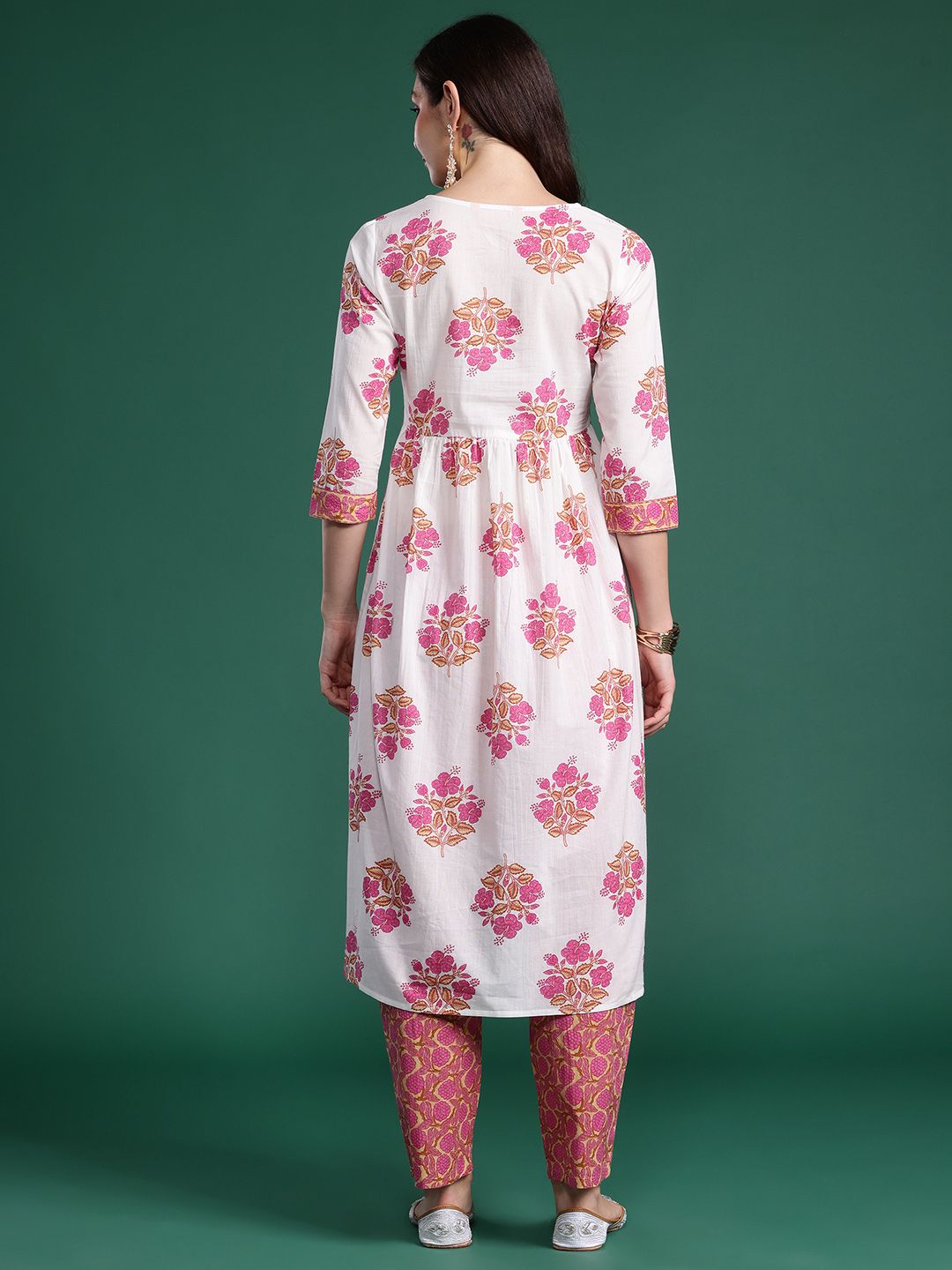 Indo Era Floral Printed Pure Cotton Kurta with Trousers